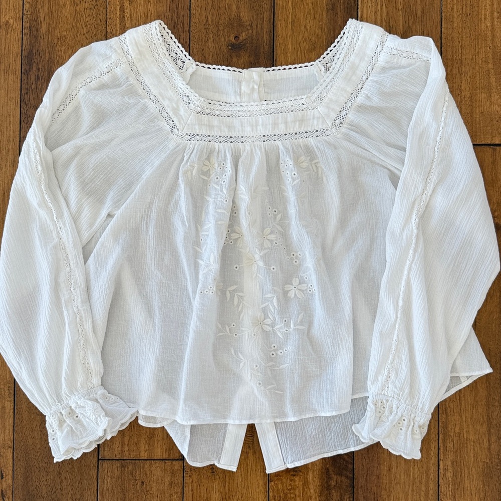 White Embroidered Cotton Blouse